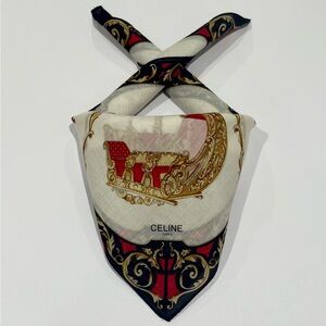 Celine Vintage Handkerchief Mini Scarf Art Logo Cotton Pocket Square 18.5”